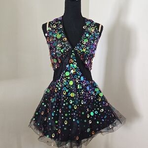 Black Multicolored Sequin Dance Dress